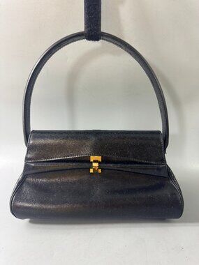 100% Authentic Vintage Valextra Top-Handle Black Leather Handbag